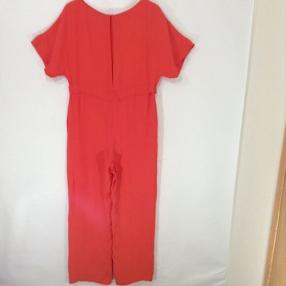 French Connection Orange Aleza Short Sleeve Crepe Self-Tie Jumpsuit Sz 8 - Picture 3 of 7